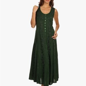 Sakkas Maya Floral Embroidered Sleeveless Button Up Rayon Dress